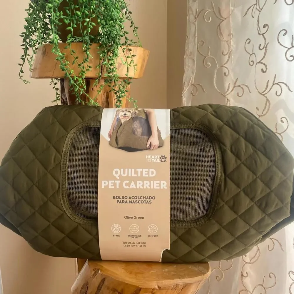 Quilted Pet Carrier - Olive Green